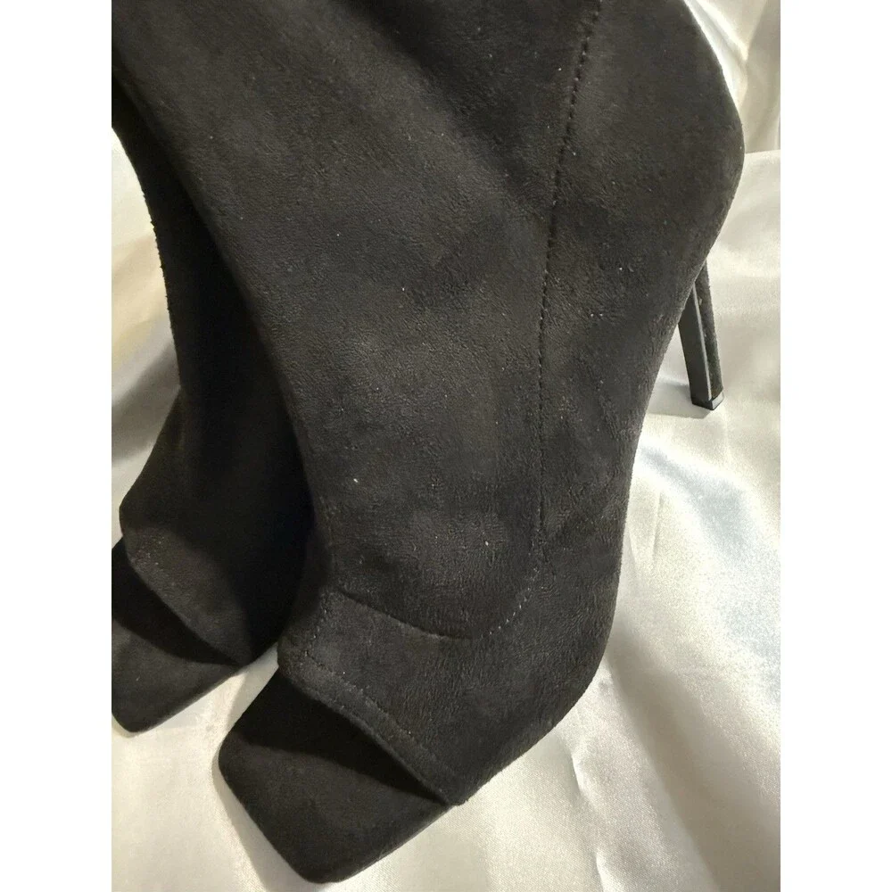 Rogue Suede Peep Toe Black Booties Size 7